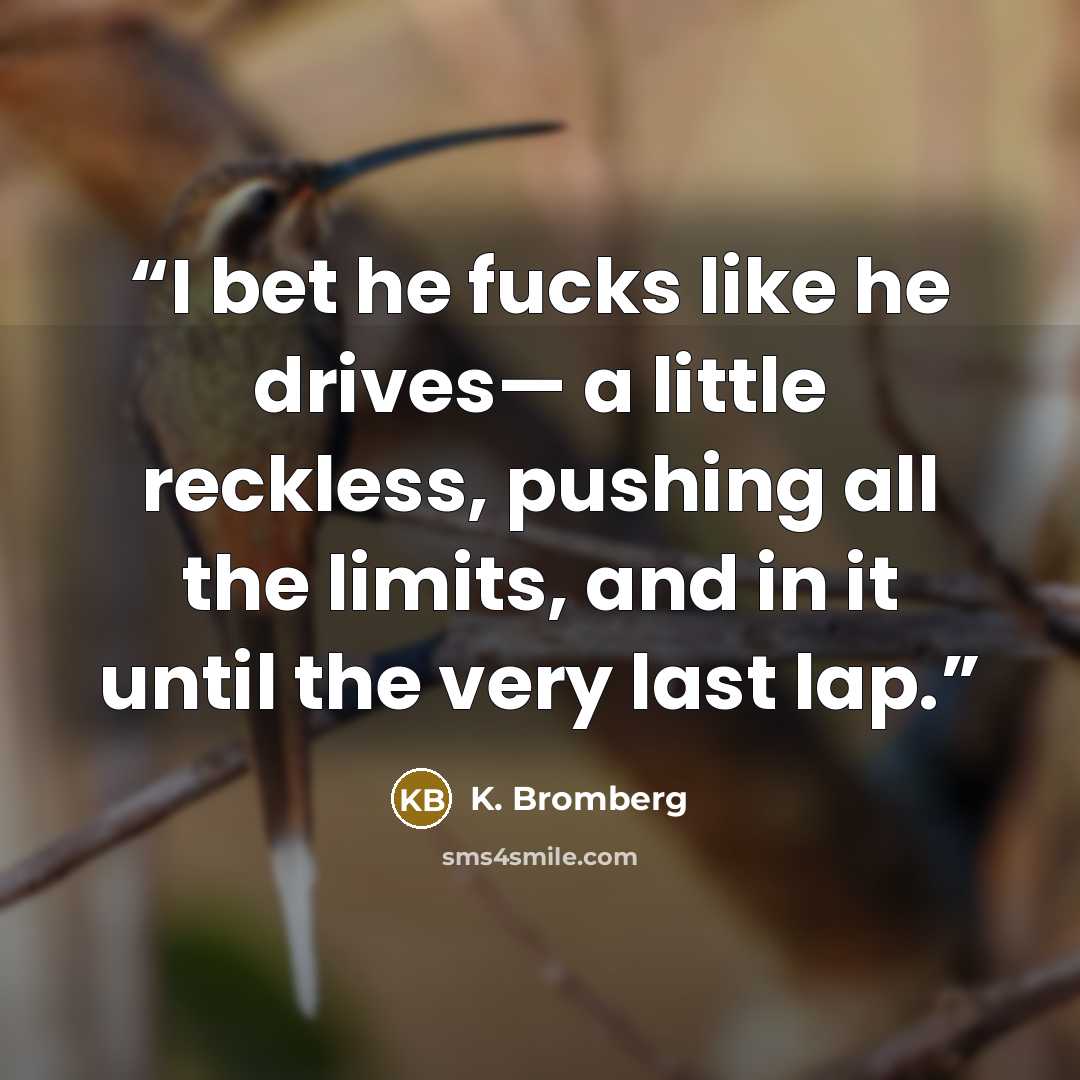 “I bet he fucks like he drives— a little reckless, pushing all the limits, and in it until the very last lap.” quote by K. Bromberg
