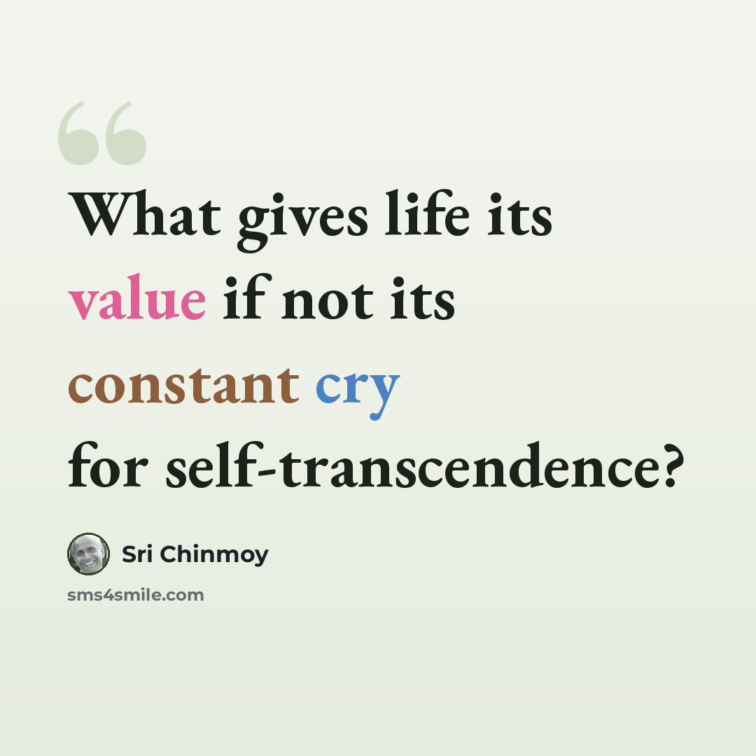 “What gives life its value if not its constant cry for self-transcendence?” quote by Sri Chinmoy
