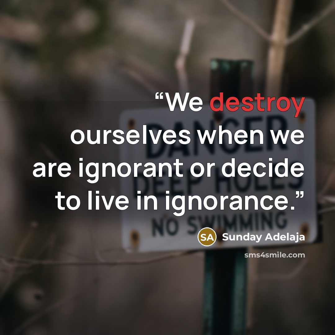 “We destroy ourselves when we are ignorant or decide to live in ignorance.” quote by Sunday Adelaja