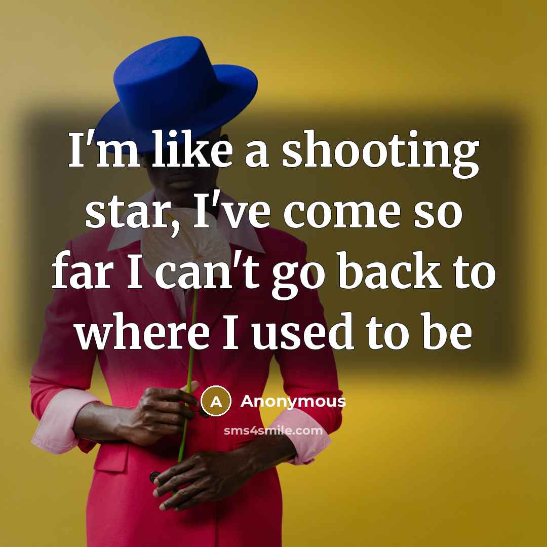 “I'm like a shooting star, I've come so far I can't go back to where I used to be” quote by Anonymous