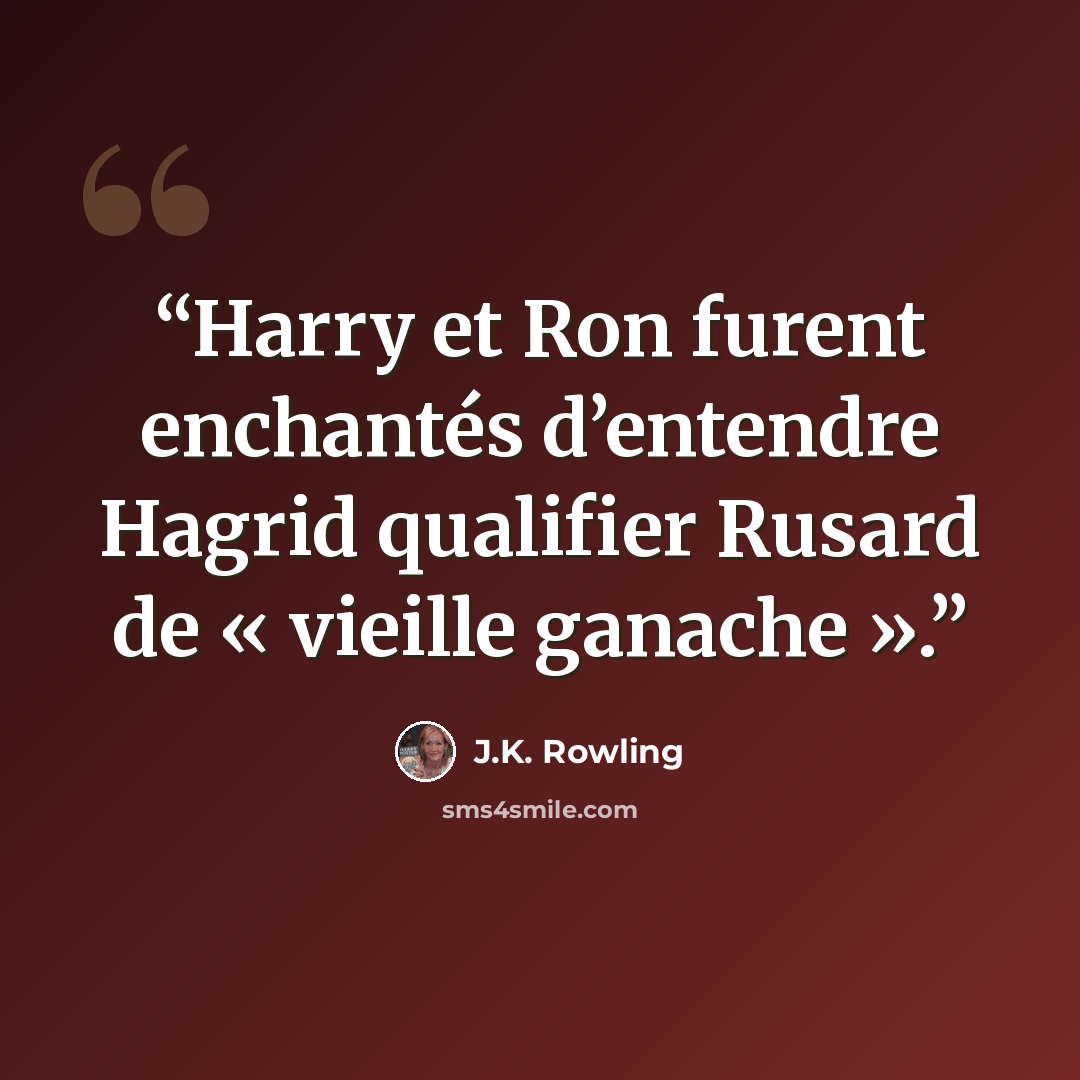 “Harry et Ron furent enchantés d’entendre Hagrid qualifier Rusard de « vieille ganache ».” quote by J.K. Rowling