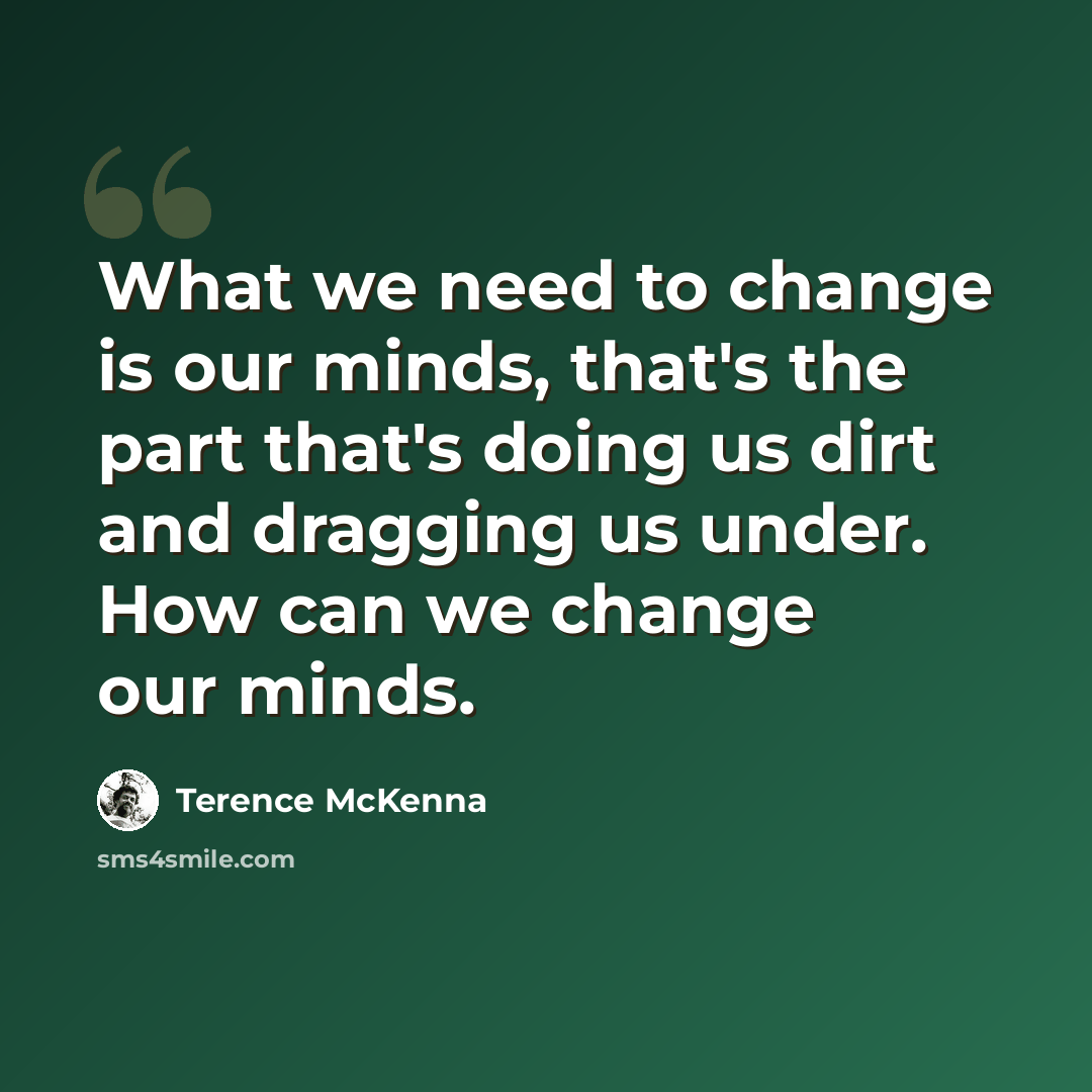 “What we need to change is our minds, that's the part that's doing us dirt and dragging us under. How can we change our minds.” quote by Terence McKenna