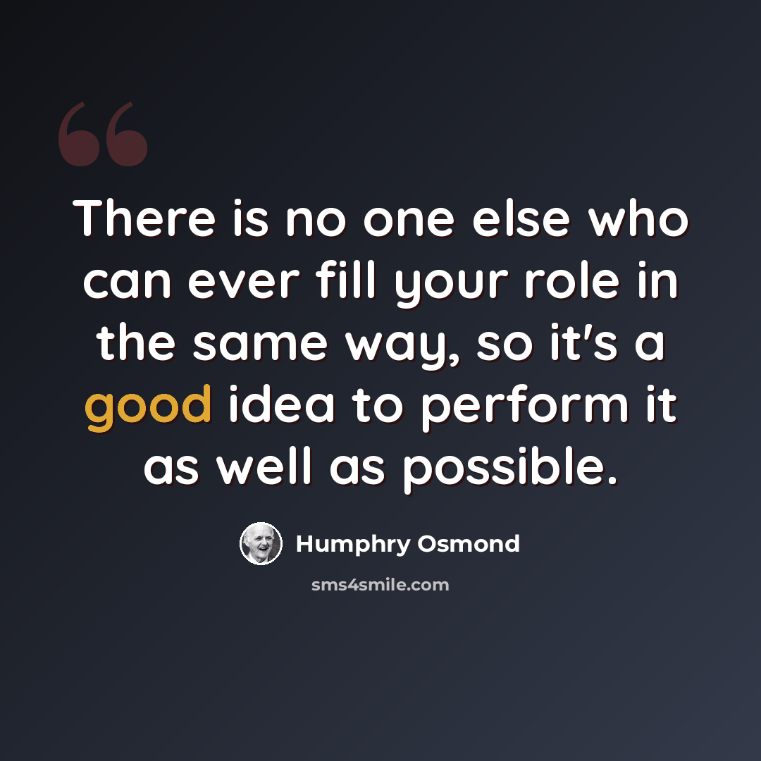 “There is no one else who can ever fill your role in the same way, so it's a good idea to perform it as well as possible.” quote by Humphry Osmond
