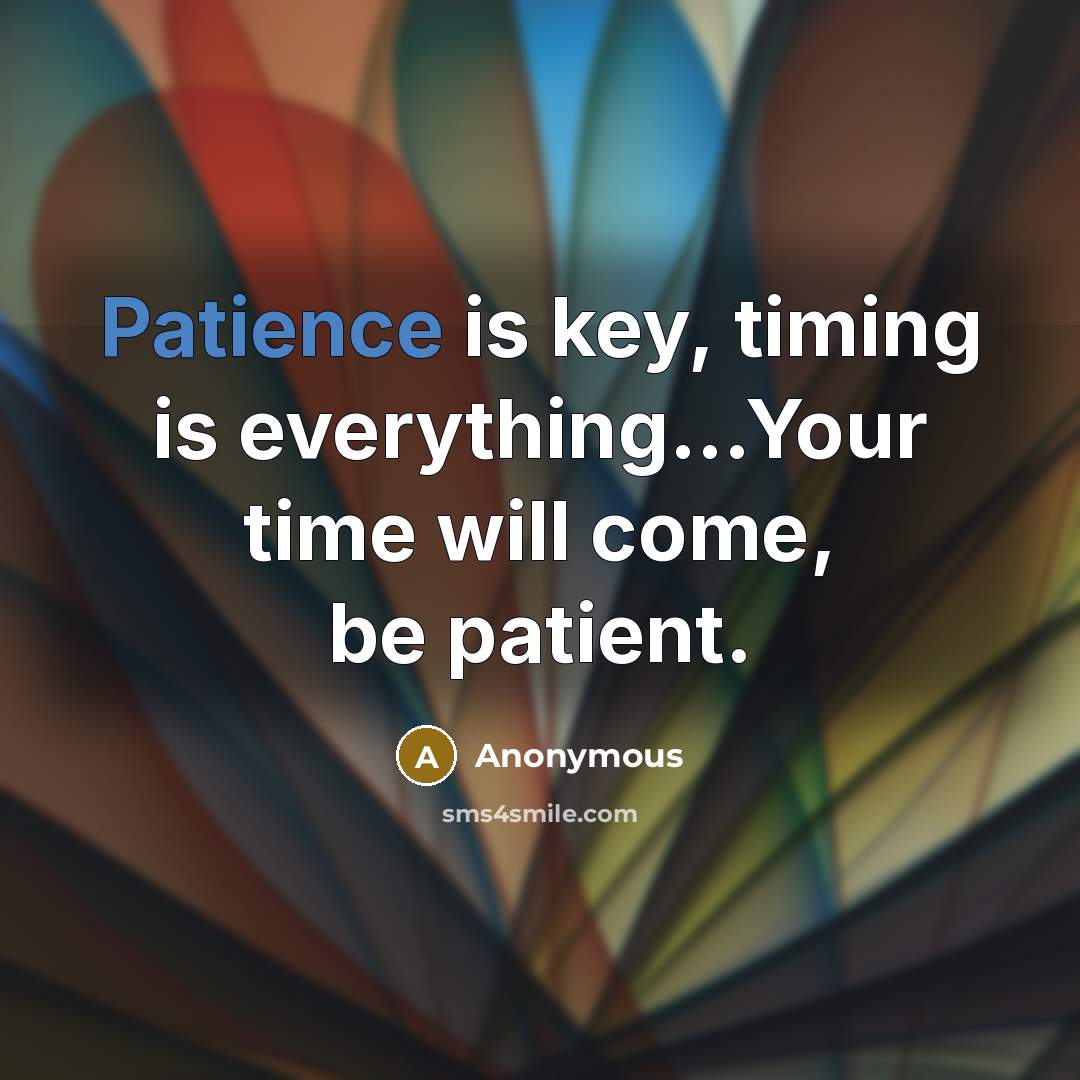 “Patience is key, timing is everything...Your time will come, be patient.” quote by Anonymous