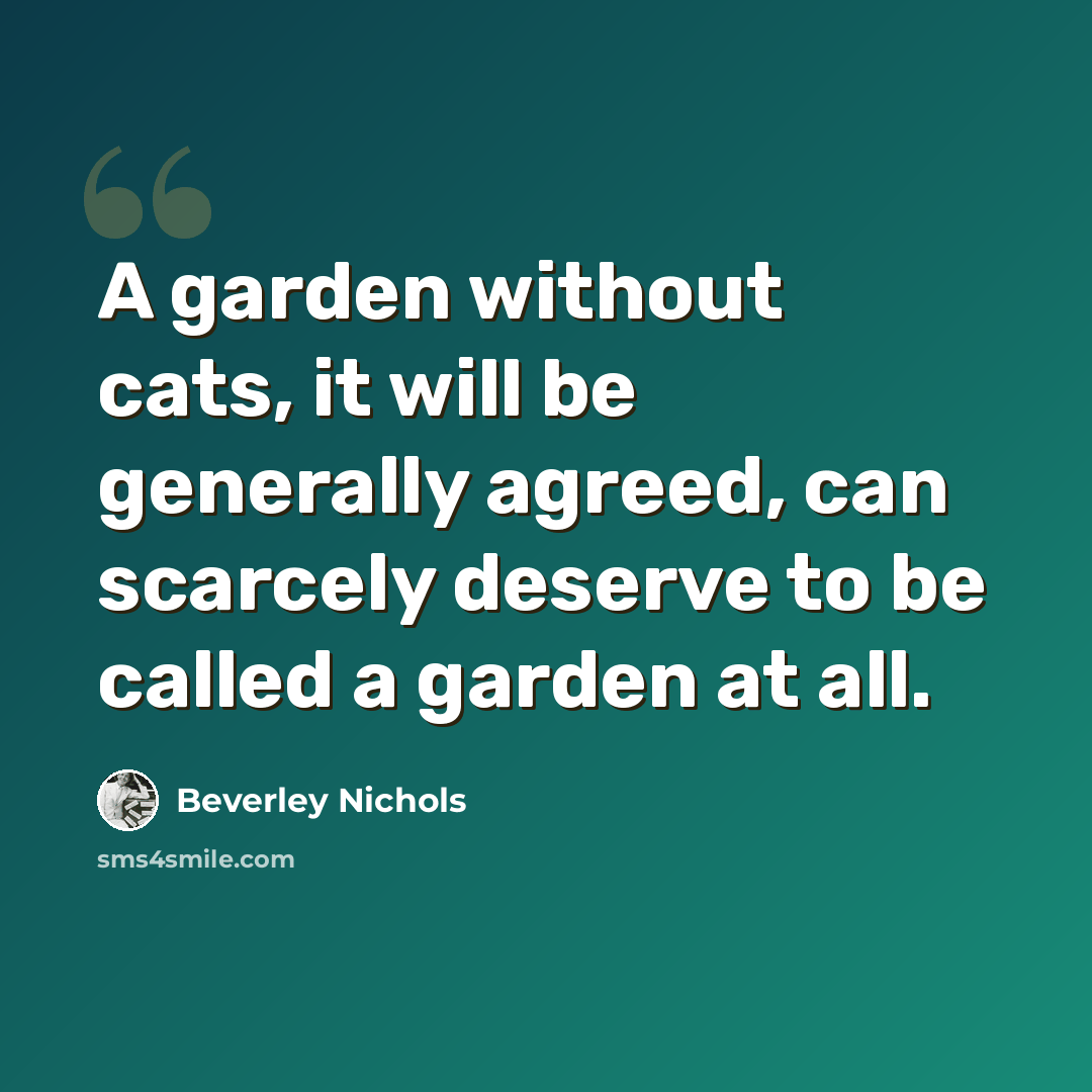 “A garden without cats, it will be generally agreed, can scarcely deserve to be called a garden at all.” quote by Beverley Nichols