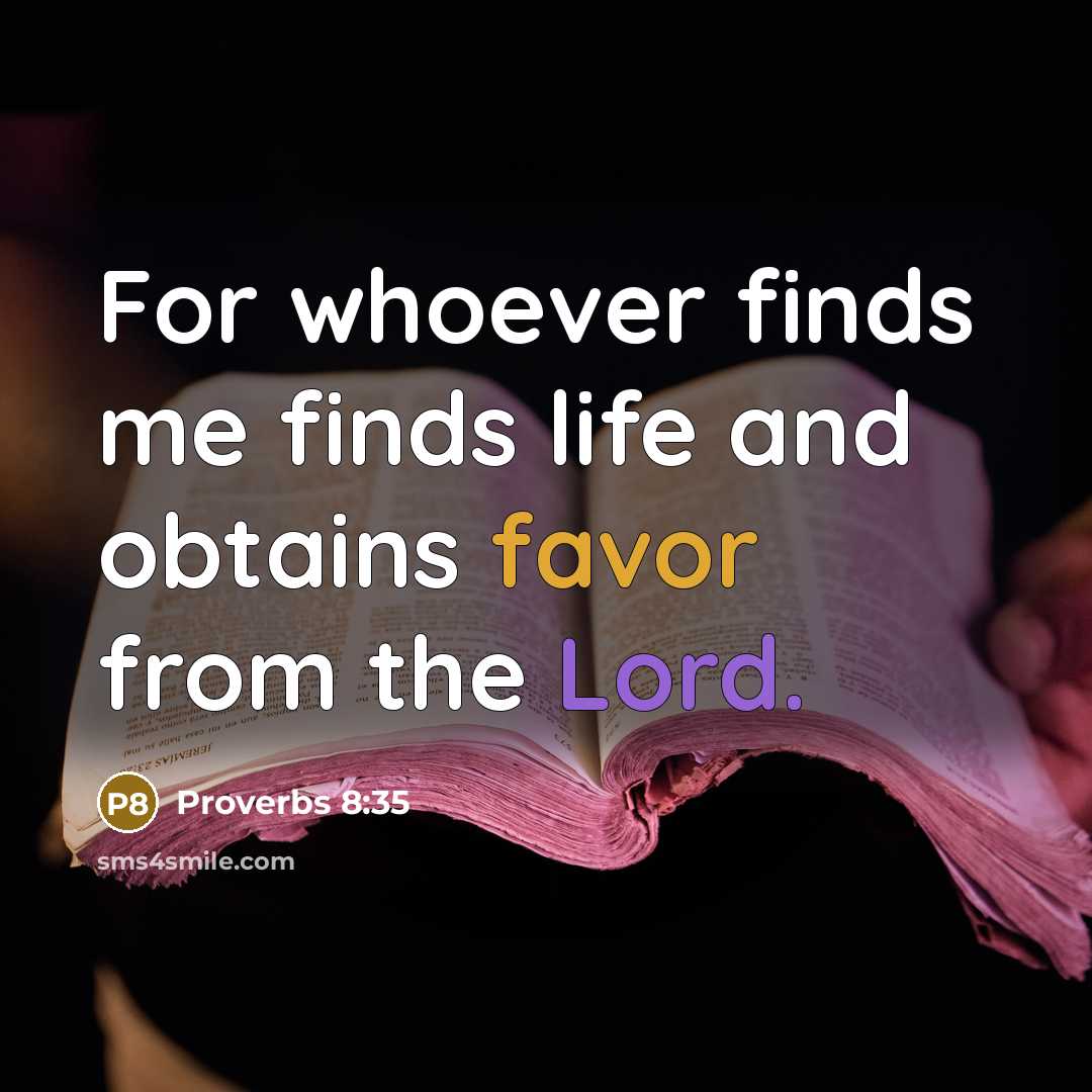 “For whoever finds me finds life and obtains favor from the Lord.” quote by Proverbs 8:35