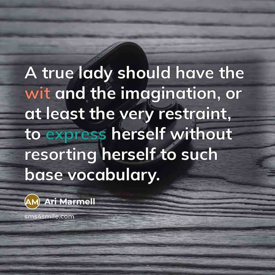 “A true lady should have the wit and the imagination, or at least the very restraint, to express herself without resorting herself to such base vocabulary.” quote by Ari Marmell