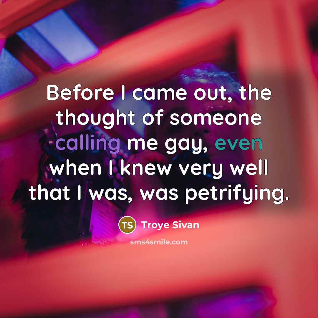 “Before I came out, the thought of someone calling me gay, even when I knew very well that I was, was petrifying.” quote by Troye Sivan