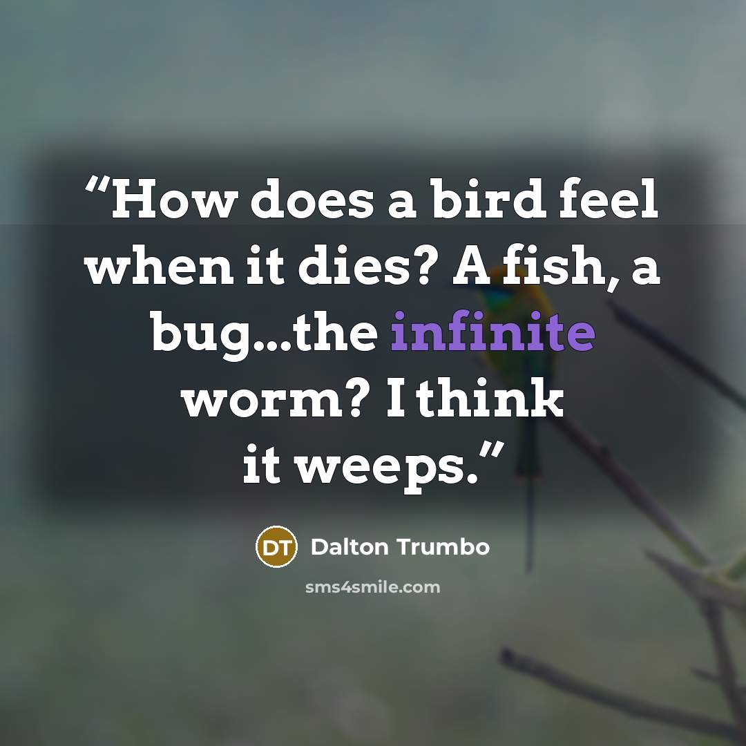 “How does a bird feel when it dies? A fish, a bug...the infinite worm? I think it weeps.” quote by Dalton Trumbo