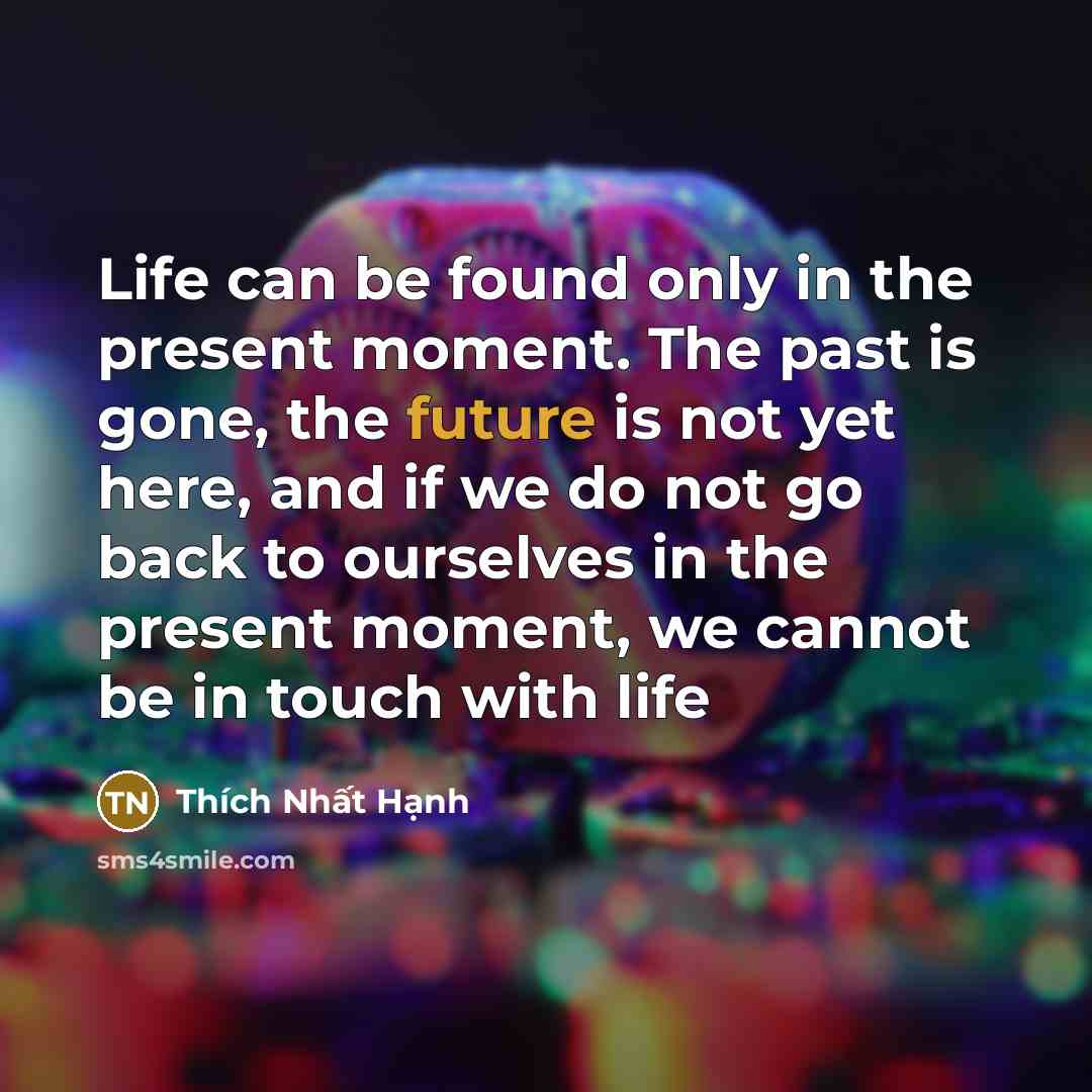 “Life can be found only in the present moment. The past is gone, the future is not yet here, and if we do not go back to ourselves in the present moment, we cannot be in touch with life” quote by Thich Nhat Hanh