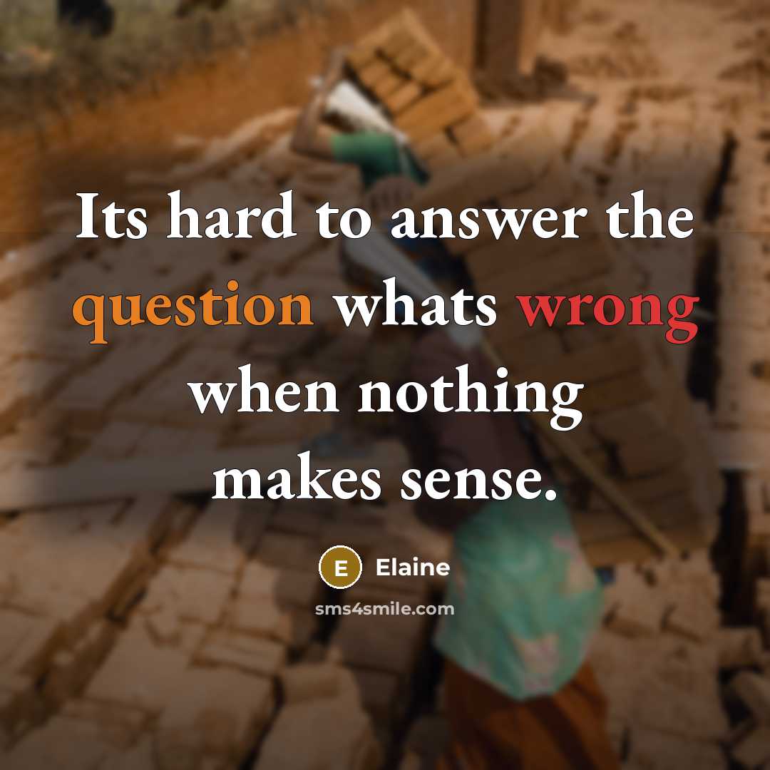 “Its hard to answer the question whats wrong when nothing makes sense.” quote by Elaine