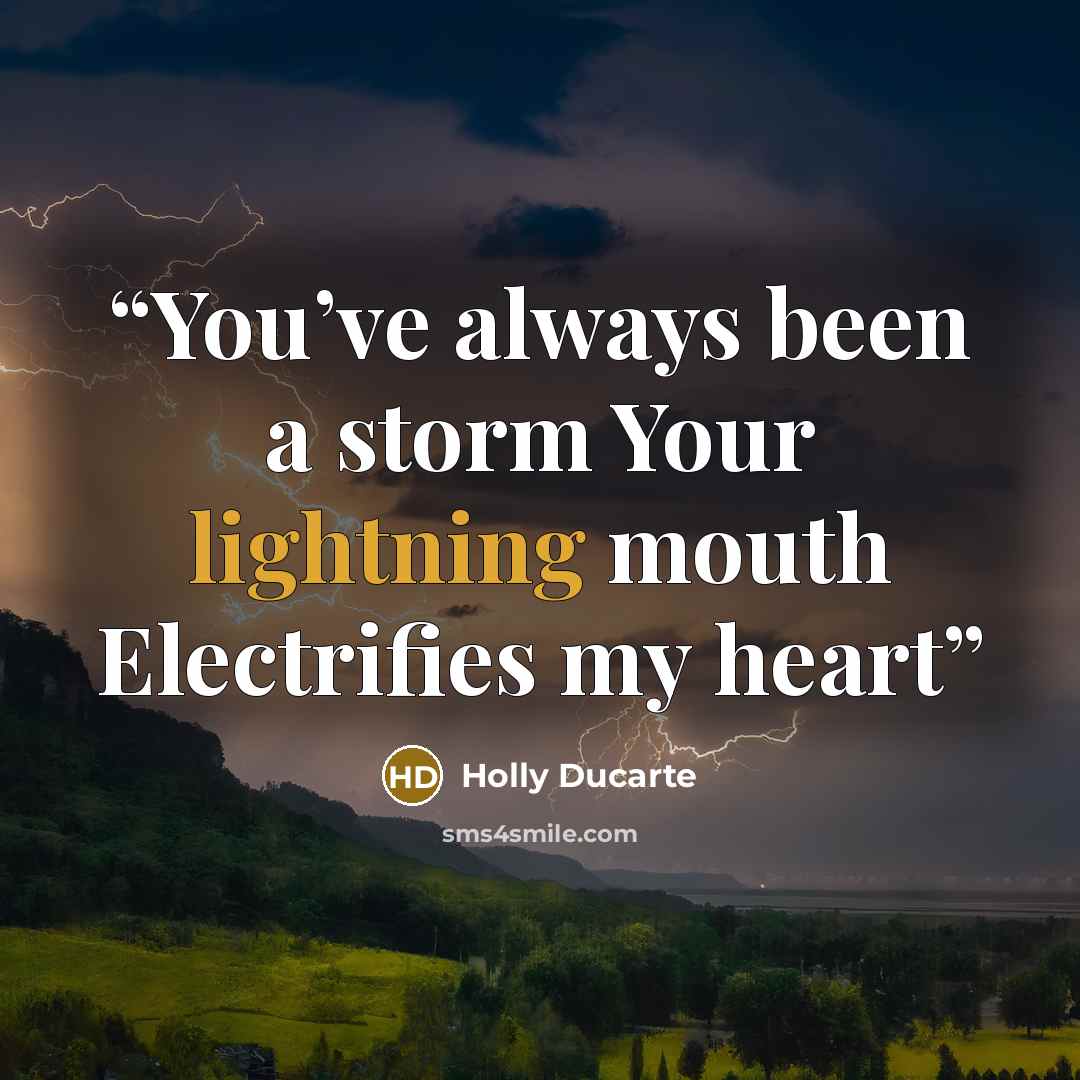 “You’ve always been a storm Your lightning mouth Electrifies my heart” quote by Holly Ducarte