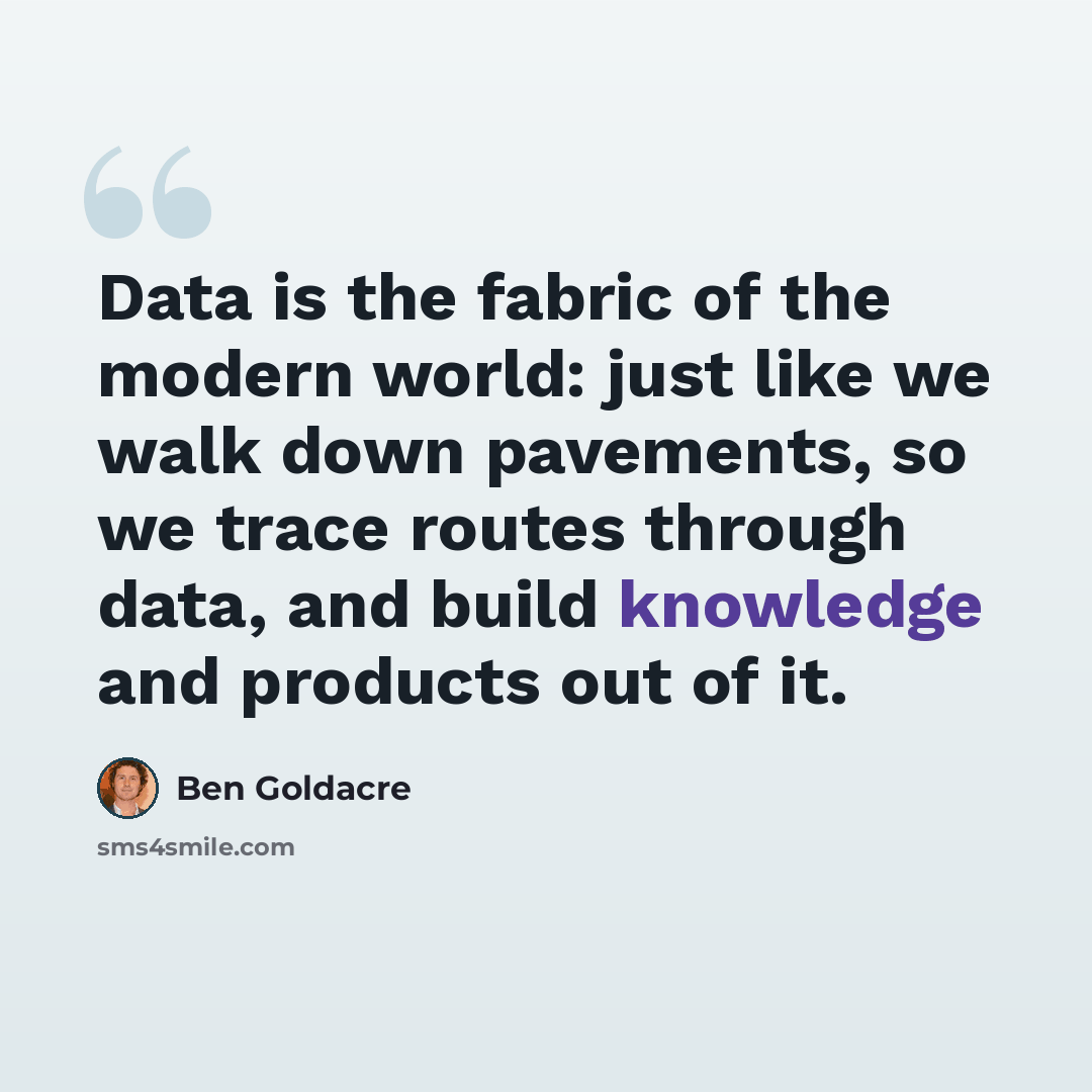 “Data is the fabric of the modern world: just like we walk down pavements, so we trace routes through data, and build knowledge and products out of it.” quote by Ben Goldacre