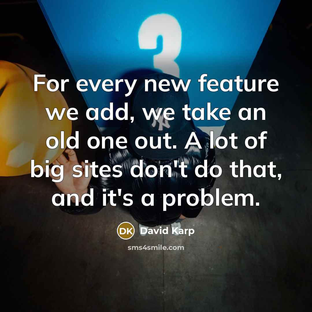 “For every new feature we add, we take an old one out. A lot of big sites don't do that, and it's a problem.” quote by David Karp