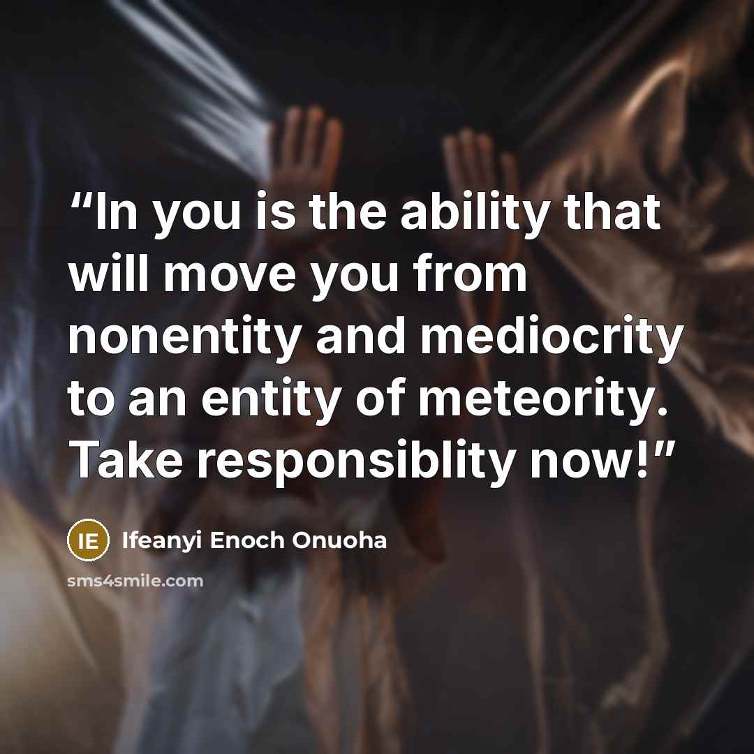 “In you is the ability that will move you from nonentity and mediocrity to an entity of meteority. Take responsiblity now!” quote by Ifeanyi Enoch Onuoha