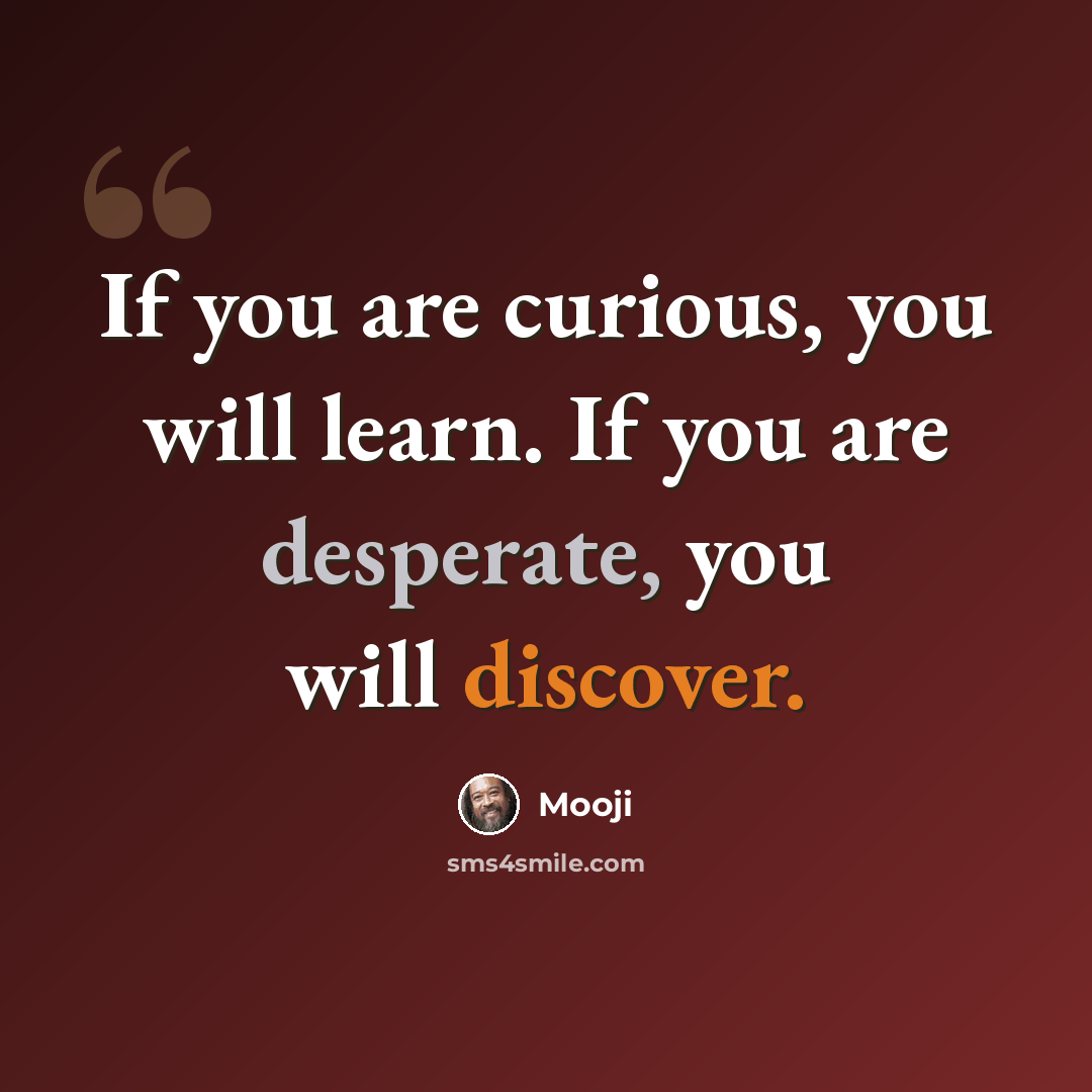 “If you are curious, you will learn. If you are desperate, you will discover.” quote by Mooji
