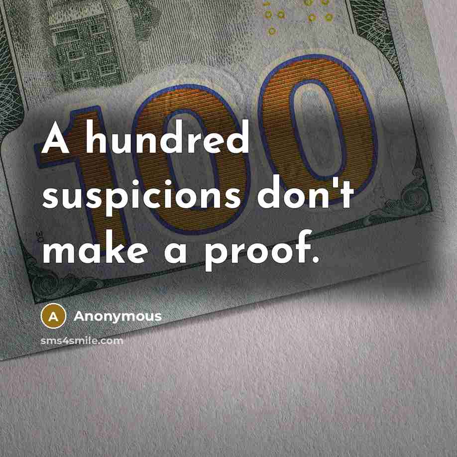 “A hundred suspicions don't make a proof.” quote by Anonymous