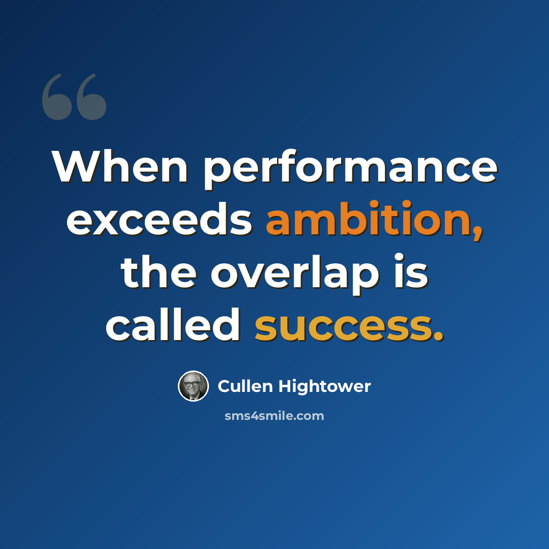 “When performance exceeds ambition, the overlap is called success.” quote by Cullen Hightower