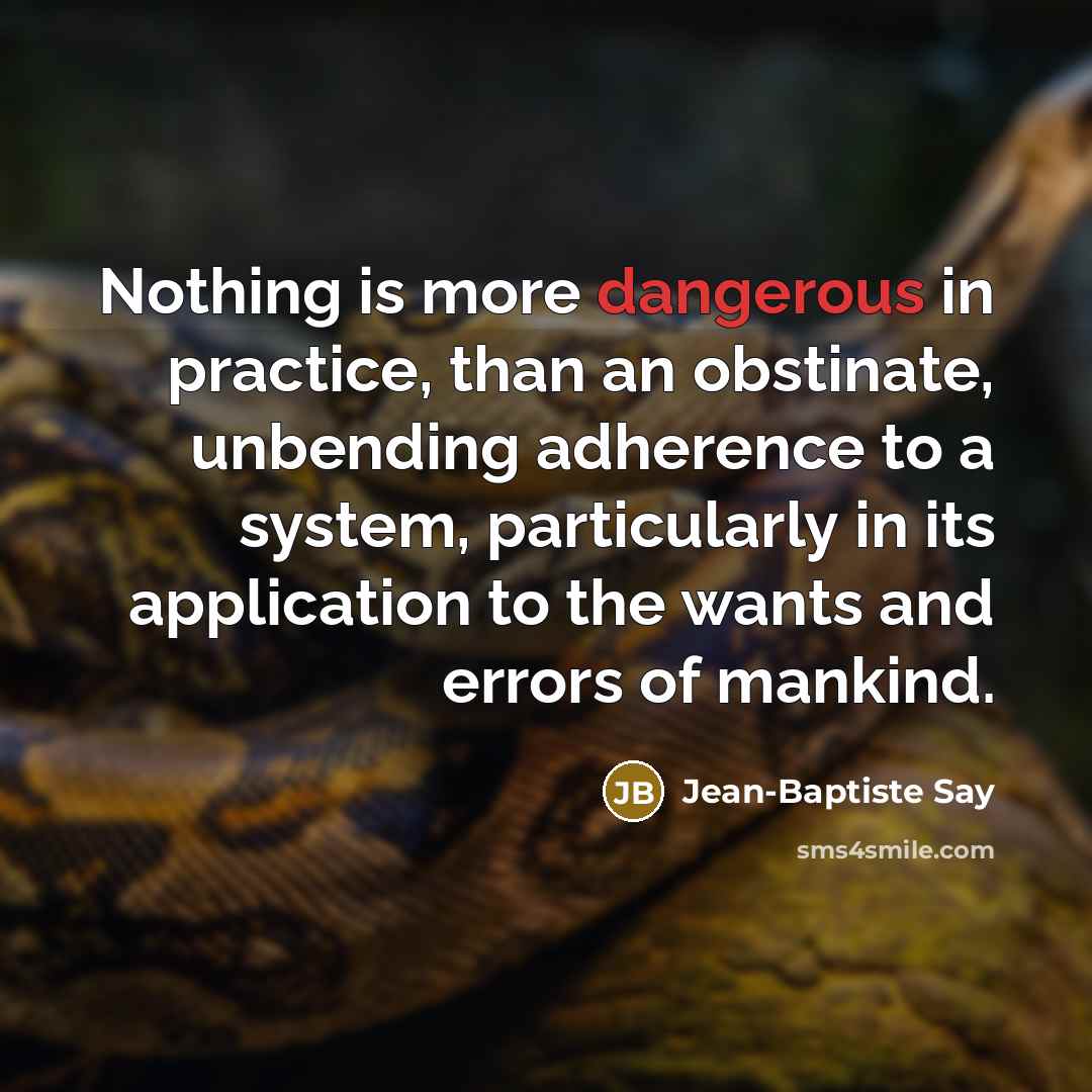 “Nothing is more dangerous in practice, than an obstinate, unbending adherence to a system, particularly in its application to the wants and errors of mankind.” quote by Jean-Baptiste Say