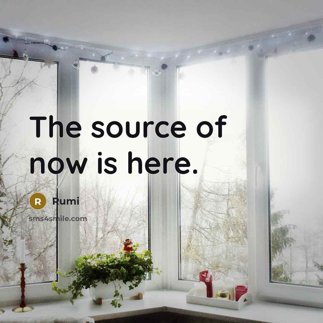 “The source of now is here.” quote by Rumi