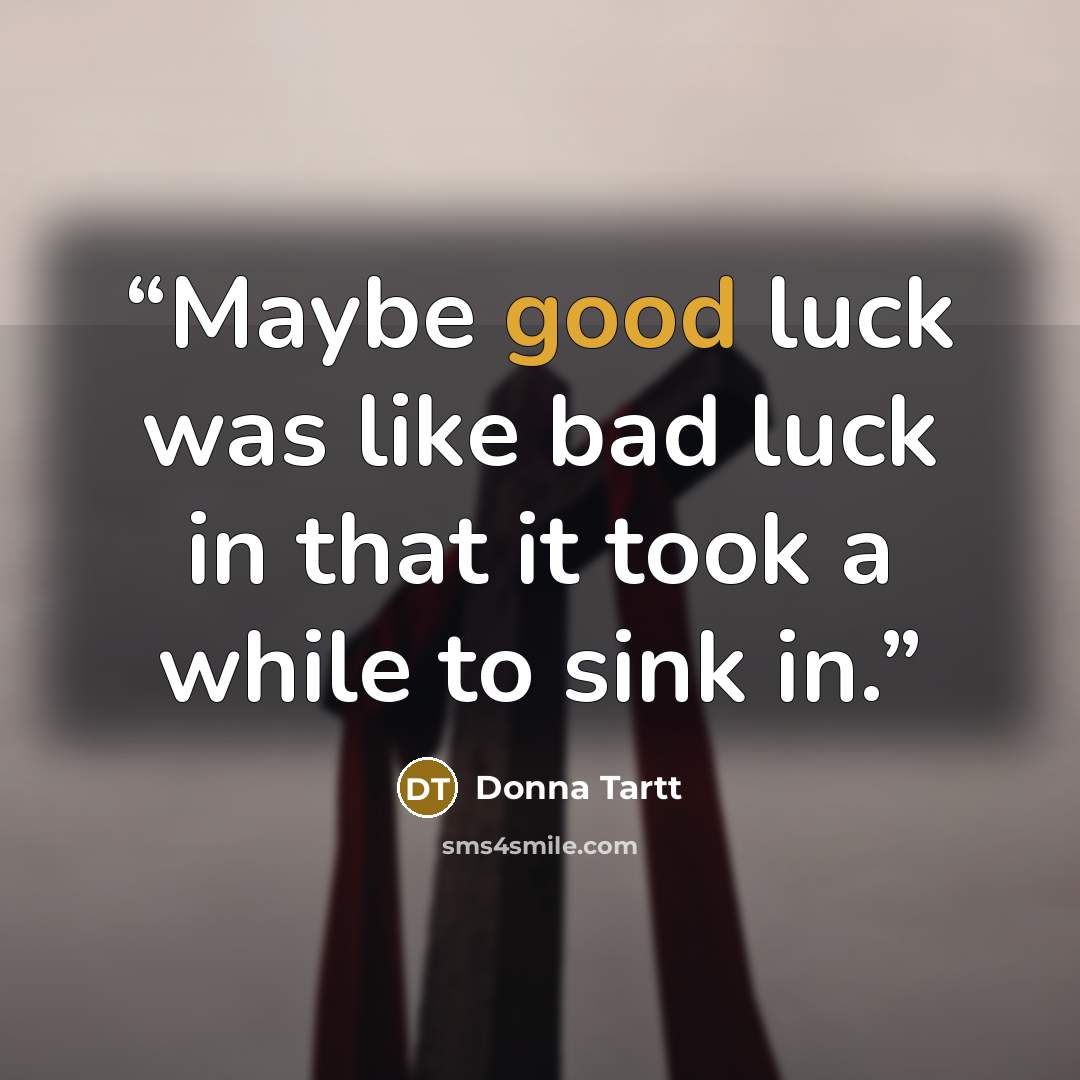 “Maybe good luck was like bad luck in that it took a while to sink in.” quote by Donna Tartt