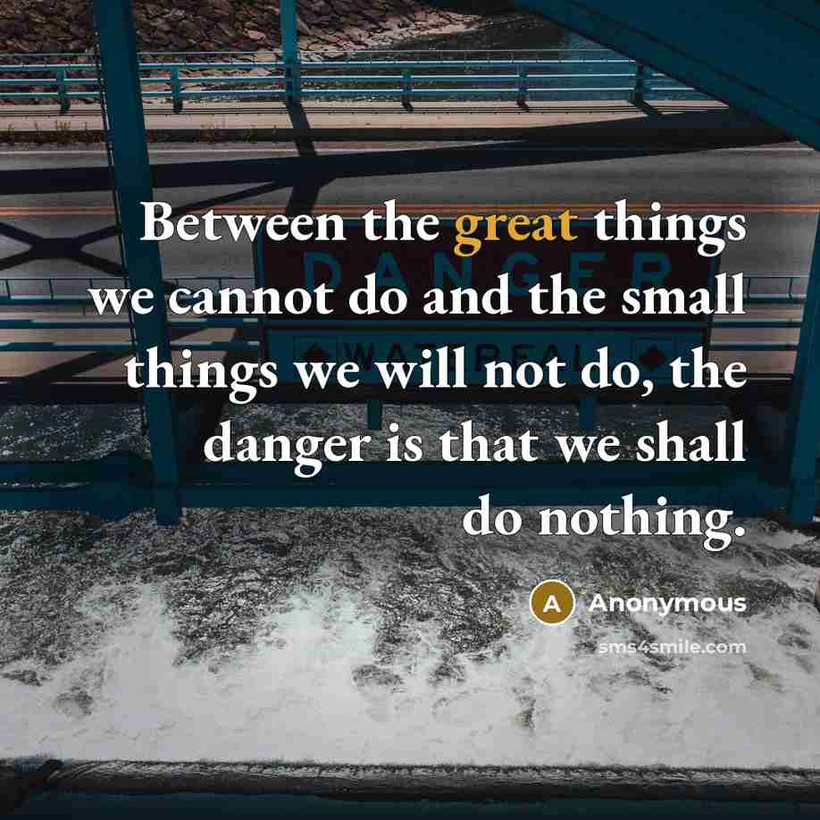 “Between the great things we cannot do and the small things we will not do, the danger is that we shall do nothing.” quote by Anonymous