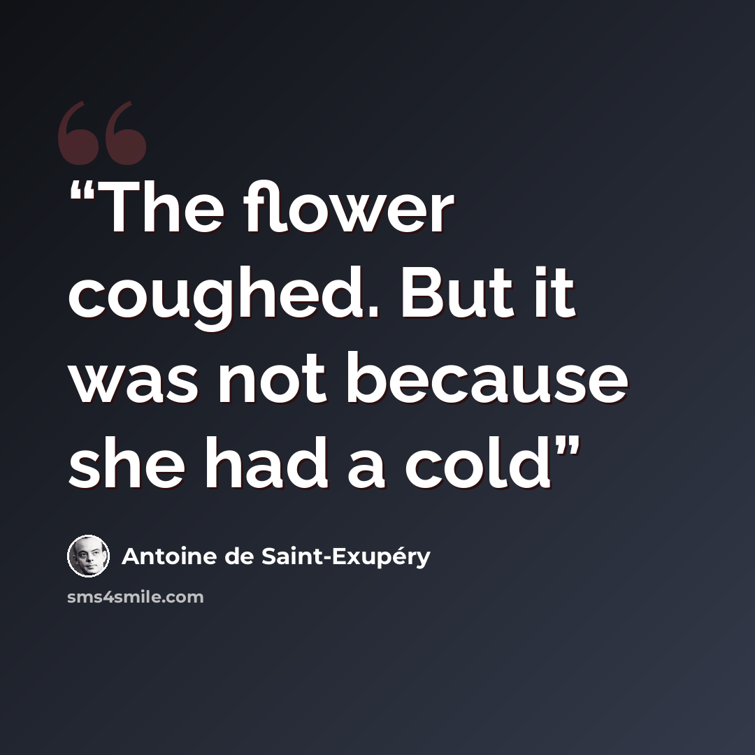 “The flower coughed. But it was not because she had a cold” quote by Antoine de Saint-Exupéry