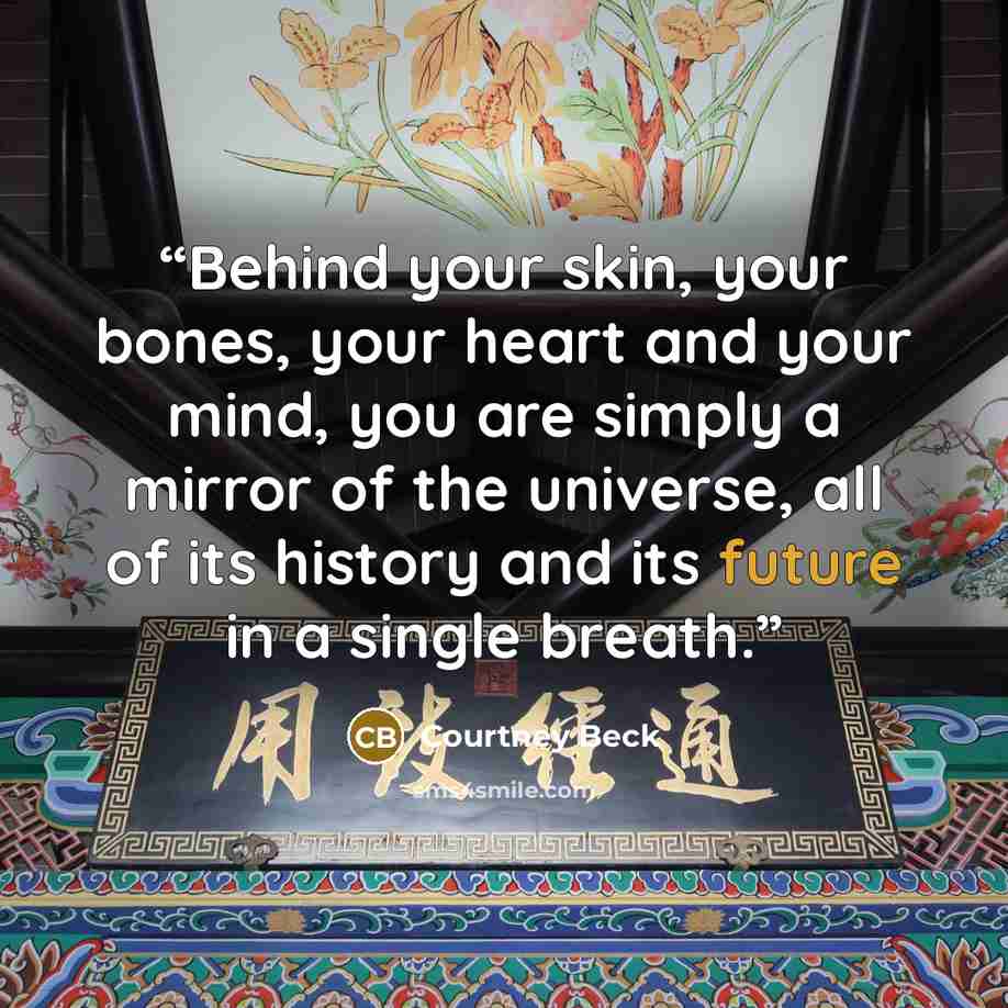 “Behind your skin, your bones, your heart and your mind, you are simply a mirror of the universe, all of its history and its future in a single breath.” quote by Courtney Beck