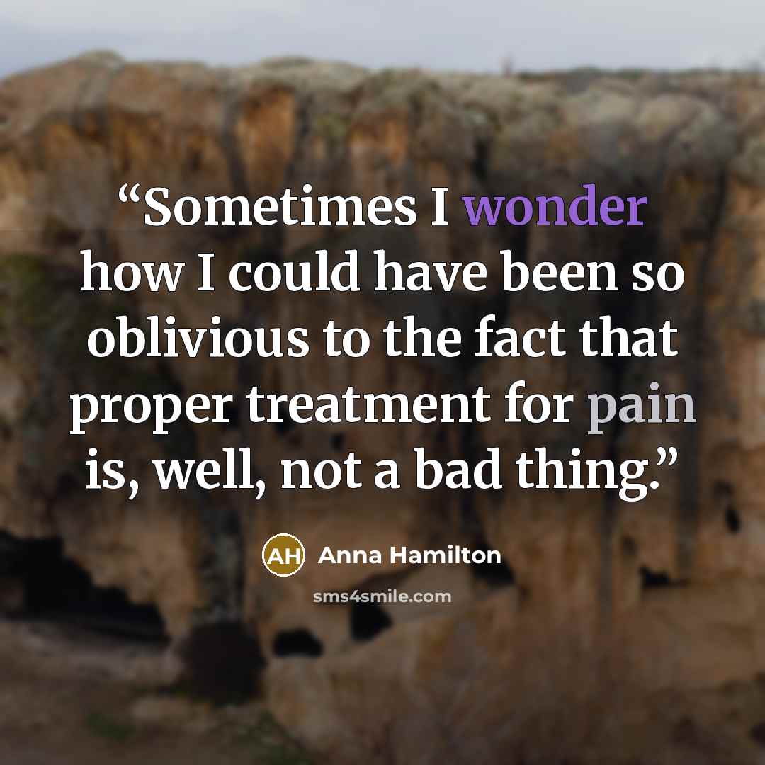 “Sometimes I wonder how I could have been so oblivious to the fact that proper treatment for pain is, well, not a bad thing.” quote by Anna Hamilton