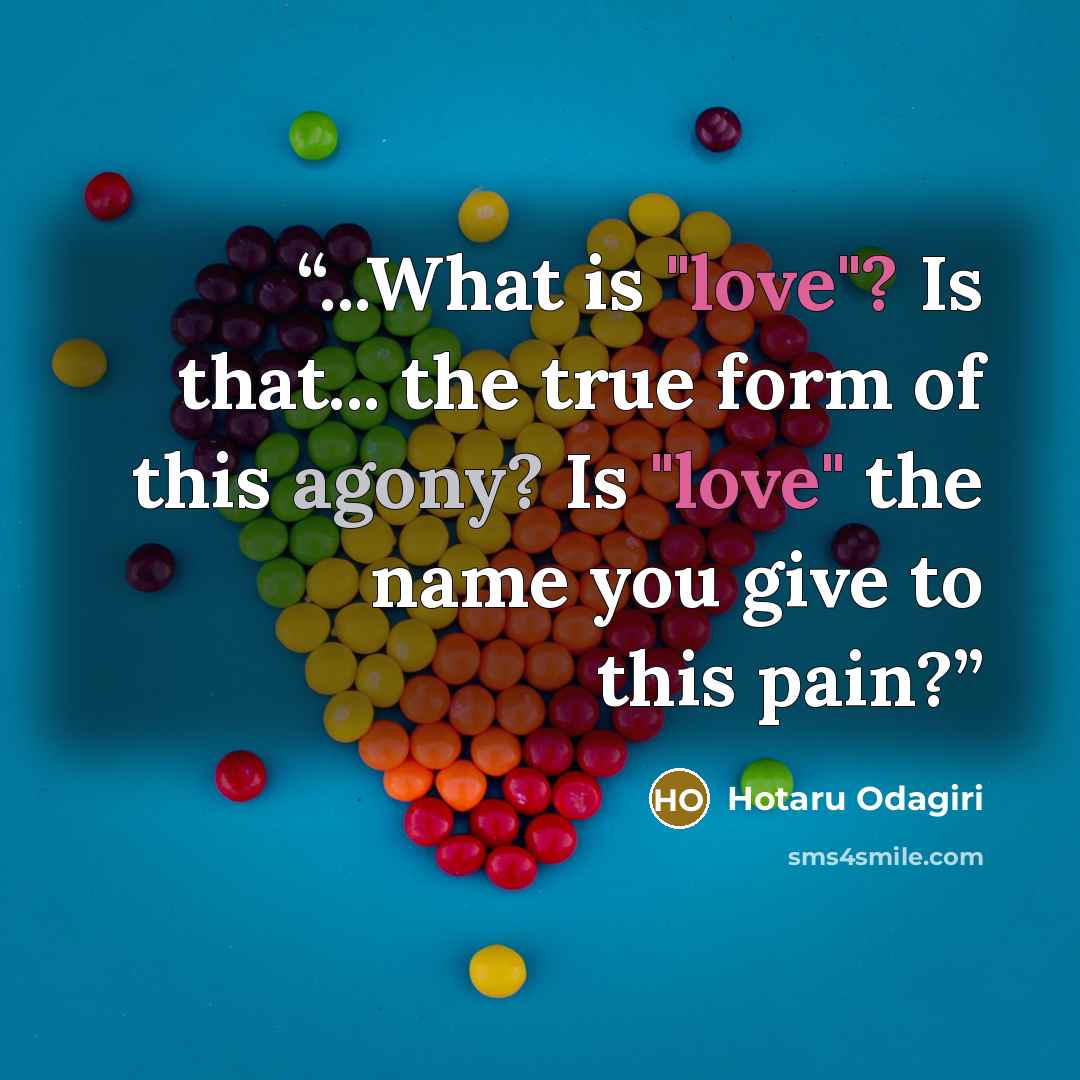 “...What is "love"? Is that... the true form of this agony? Is "love" the name you give to this pain?” quote by Hotaru Odagiri