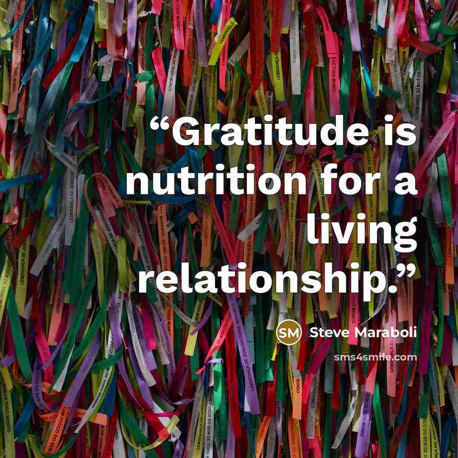 “Gratitude is nutrition for a living relationship.” quote by Steve Maraboli