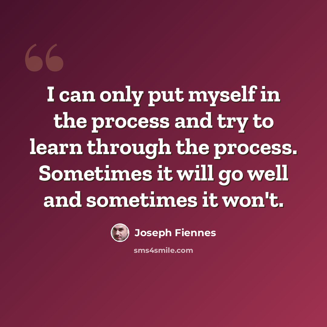 “I can only put myself in the process and try to learn through the process. Sometimes it will go well and sometimes it won't.” quote by Joseph Fiennes