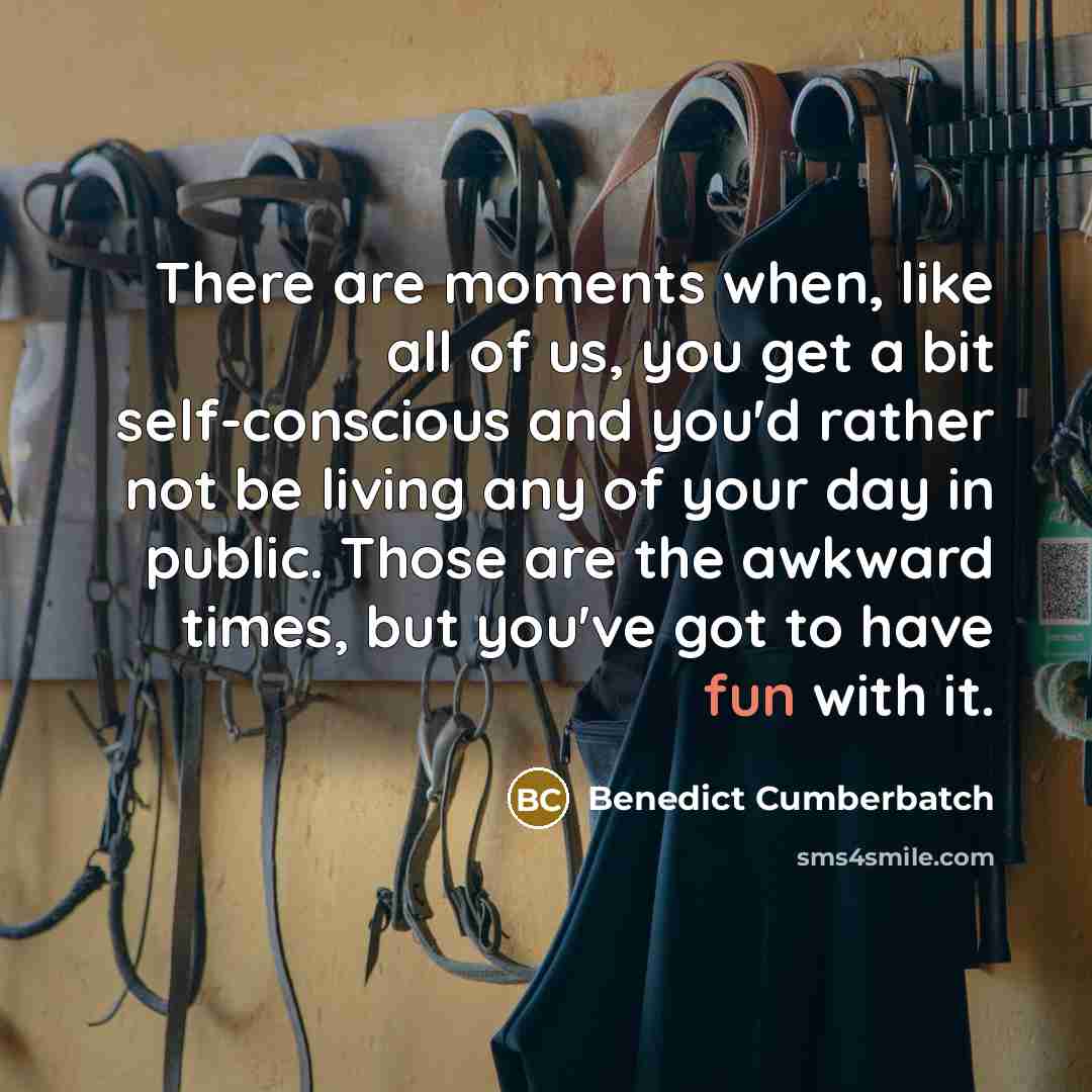“There are moments when, like all of us, you get a bit self-conscious and you'd rather not be living any of your day in public. Those are the awkward times, but you've got to have fun with it.” quote by Benedict Cumberbatch