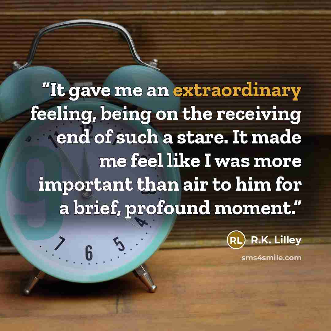 “It gave me an extraordinary feeling, being on the receiving end of such a stare. It made me feel like I was more important than air to him for a brief, profound moment.” quote by R.K. Lilley