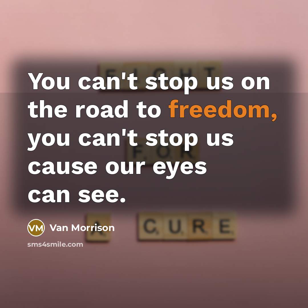 “You can't stop us on the road to freedom, you can't stop us cause our eyes can see.” quote by Van Morrison