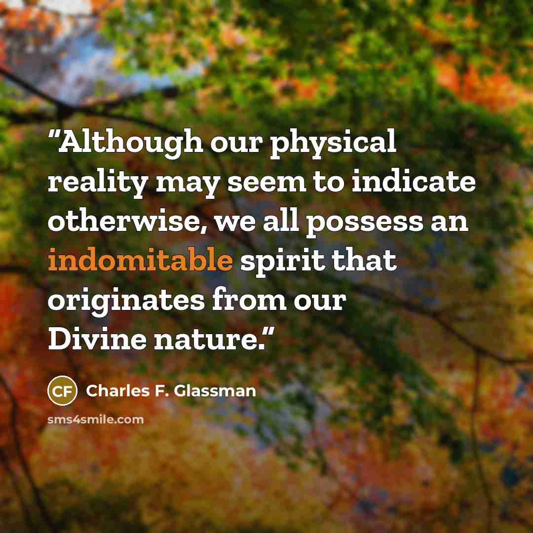 “Although our physical reality may seem to indicate otherwise, we all possess an indomitable spirit that originates from our Divine nature.” quote by Charles F. Glassman