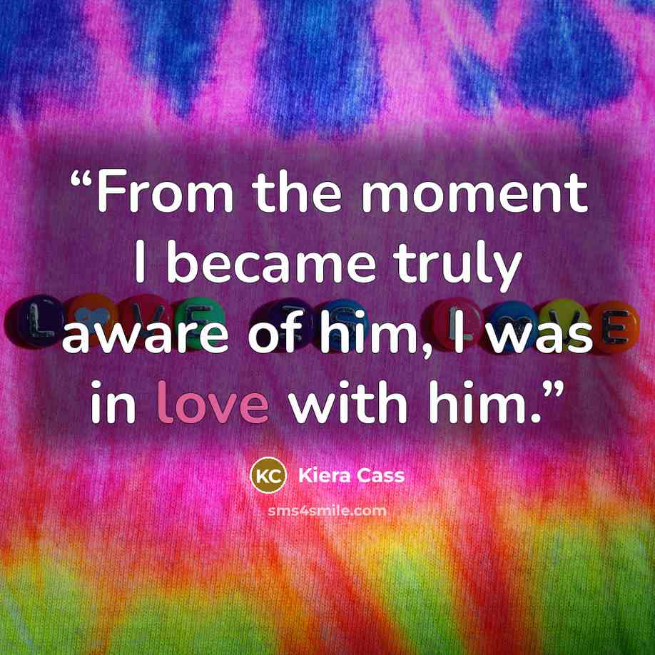 “From the moment I became truly aware of him, I was in love with him.” quote by Kiera Cass