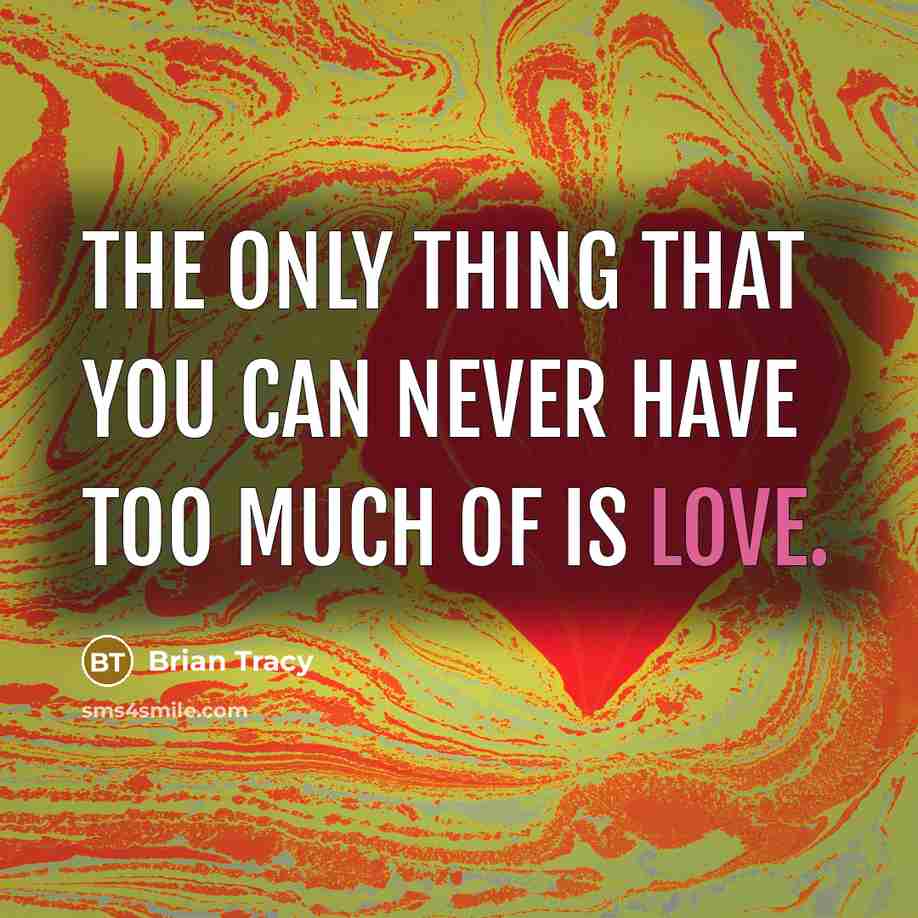 “The only thing that you can never have too much of is love.” quote by Brian Tracy