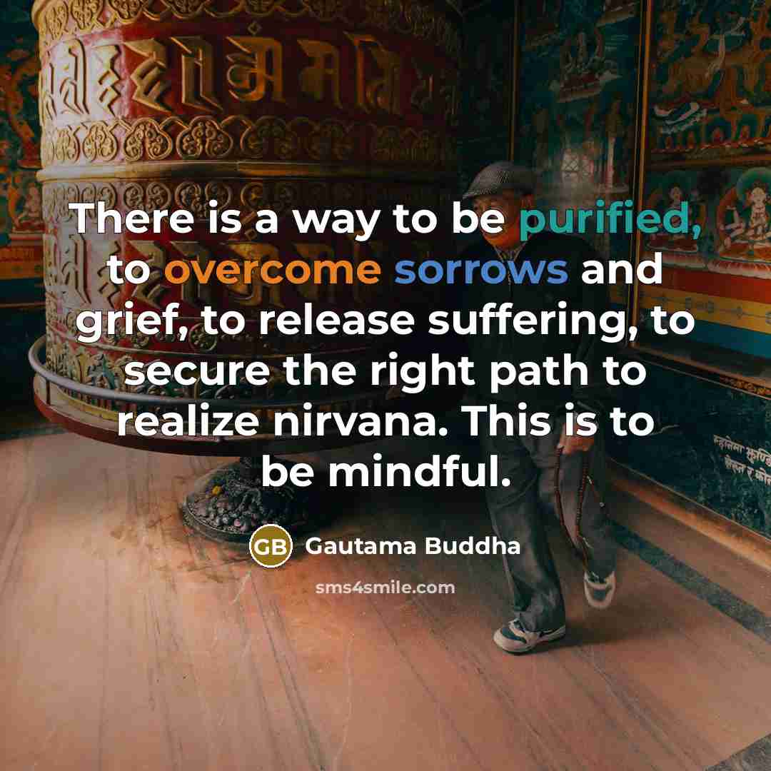 “There is a way to be purified, to overcome sorrows and grief, to release suffering, to secure the right path to realize nirvana. This is to be mindful.” quote by Gautama Buddha
