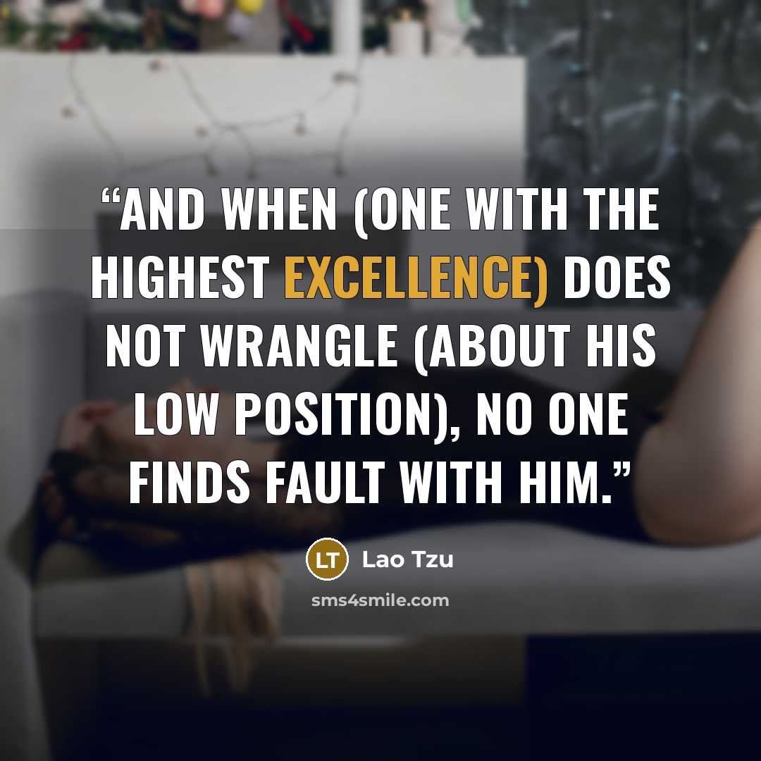 “And when (one with the highest excellence) does not wrangle (about his low position), no one finds fault with him.” quote by Lao Tzu