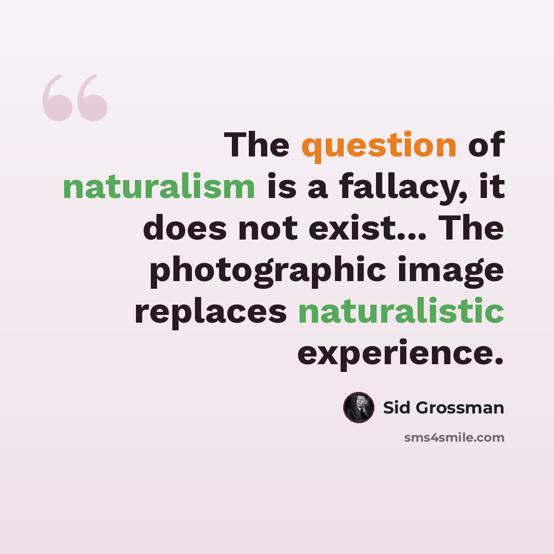 “The question of naturalism is a fallacy, it does not exist... The photographic image replaces naturalistic experience.” quote by Sid Grossman