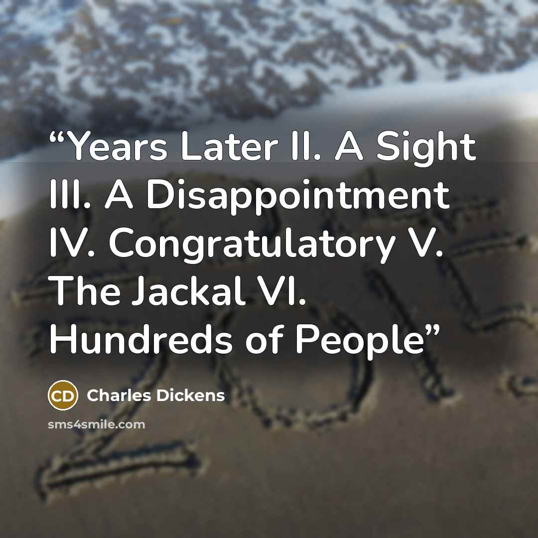 “Years Later II. A Sight III. A Disappointment IV. Congratulatory V. The Jackal VI. Hundreds of People” quote by Charles Dickens