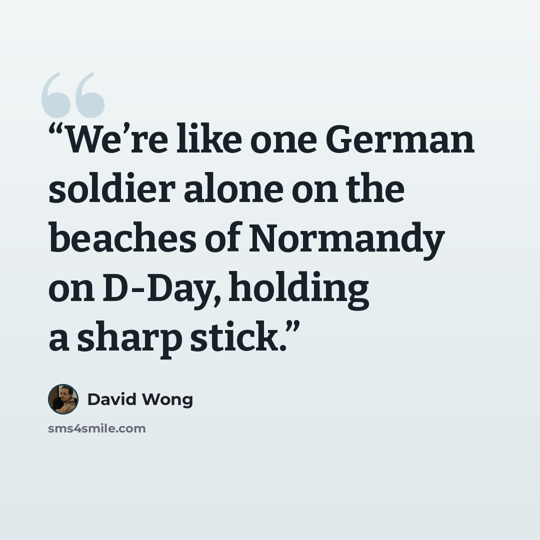 “We’re like one German soldier alone on the beaches of Normandy on D-Day, holding a sharp stick.” quote by David Wong