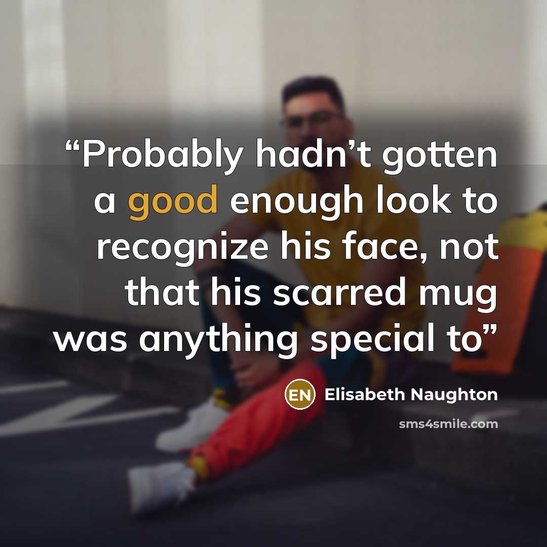 “Probably hadn’t gotten a good enough look to recognize his face, not that his scarred mug was anything special to” quote by Elisabeth Naughton