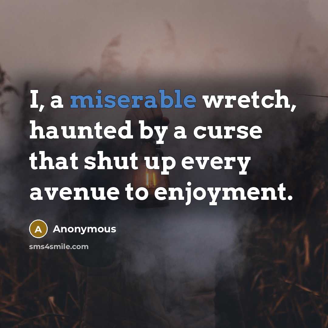 “I, a miserable wretch, haunted by a curse that shut up every avenue to enjoyment.” quote by Anonymous