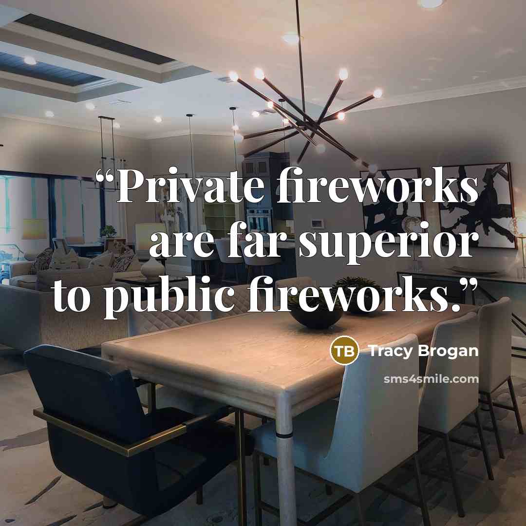 “Private fireworks are far superior to public fireworks.” quote by Tracy Brogan
