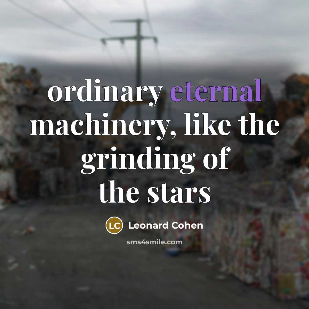 “ordinary eternal machinery, like the grinding of the stars” quote by Leonard Cohen