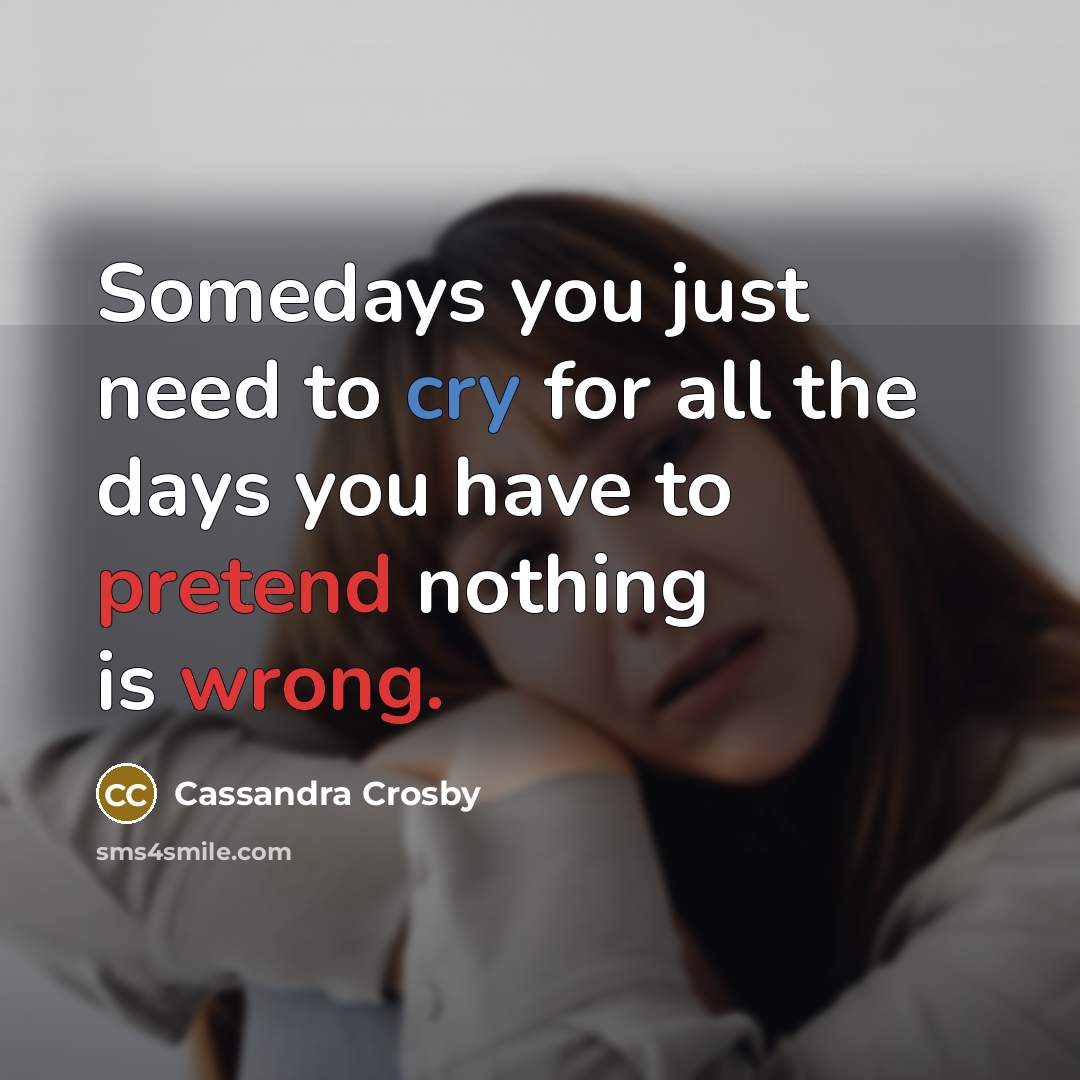 “Somedays you just need to cry for all the days you have to pretend nothing is wrong.” quote by Cassandra Crosby