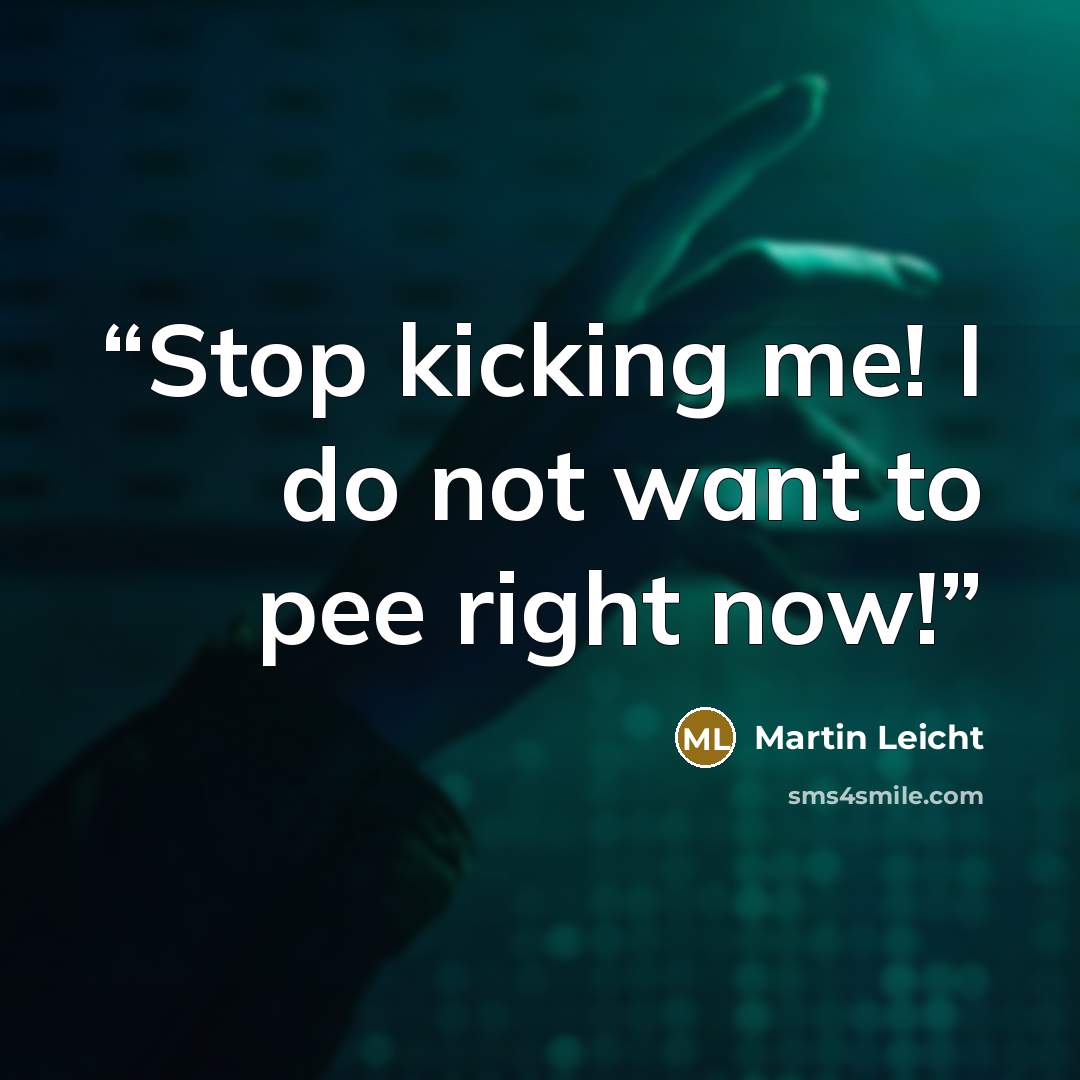 “Stop kicking me! I do not want to pee right now!” quote by Martin Leicht