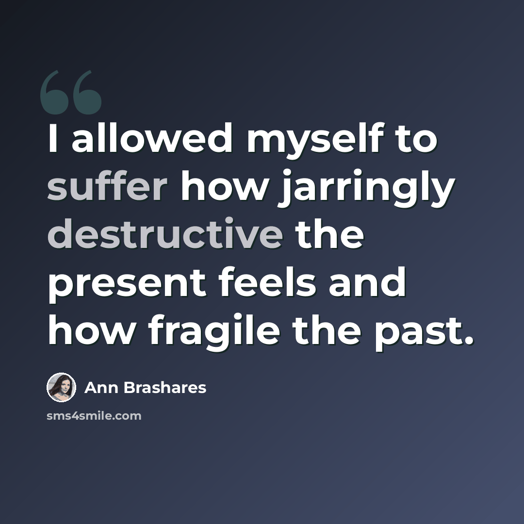 “I allowed myself to suffer how jarringly destructive the present feels and how fragile the past.” quote by Ann Brashares